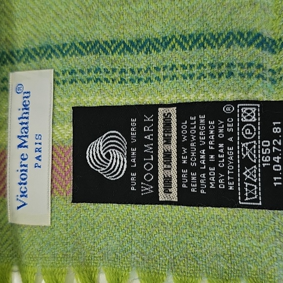 Victoire Mathieu Paris Merino Wool Fringed Scarf, Green Orange Purple Stripe - Picture 5 of 7